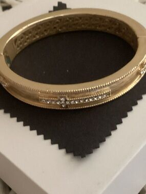 Gold-Tone Crystal Accent Hinged Bangle Bracelet